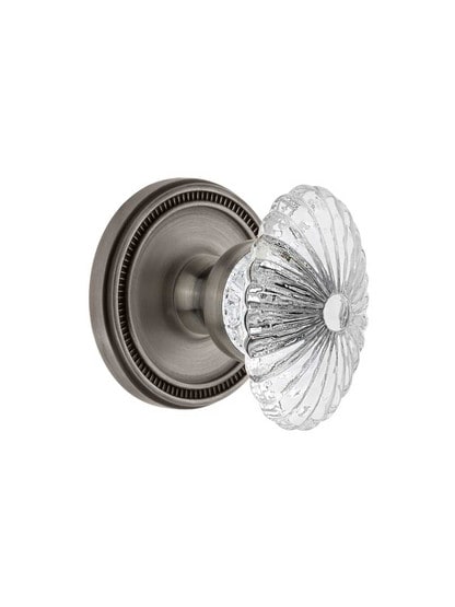 Grandeur Soleil Rosette Door Set with Burgundy Crystal-Glass Knobs in Antique Pewter.